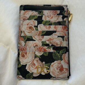 Dolce & Gabbana Black Floral Card Holder with Gold Logo